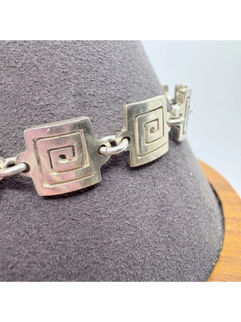 Greek Key Design Sterling Silver 925 Chain Bracelet Size 7.25